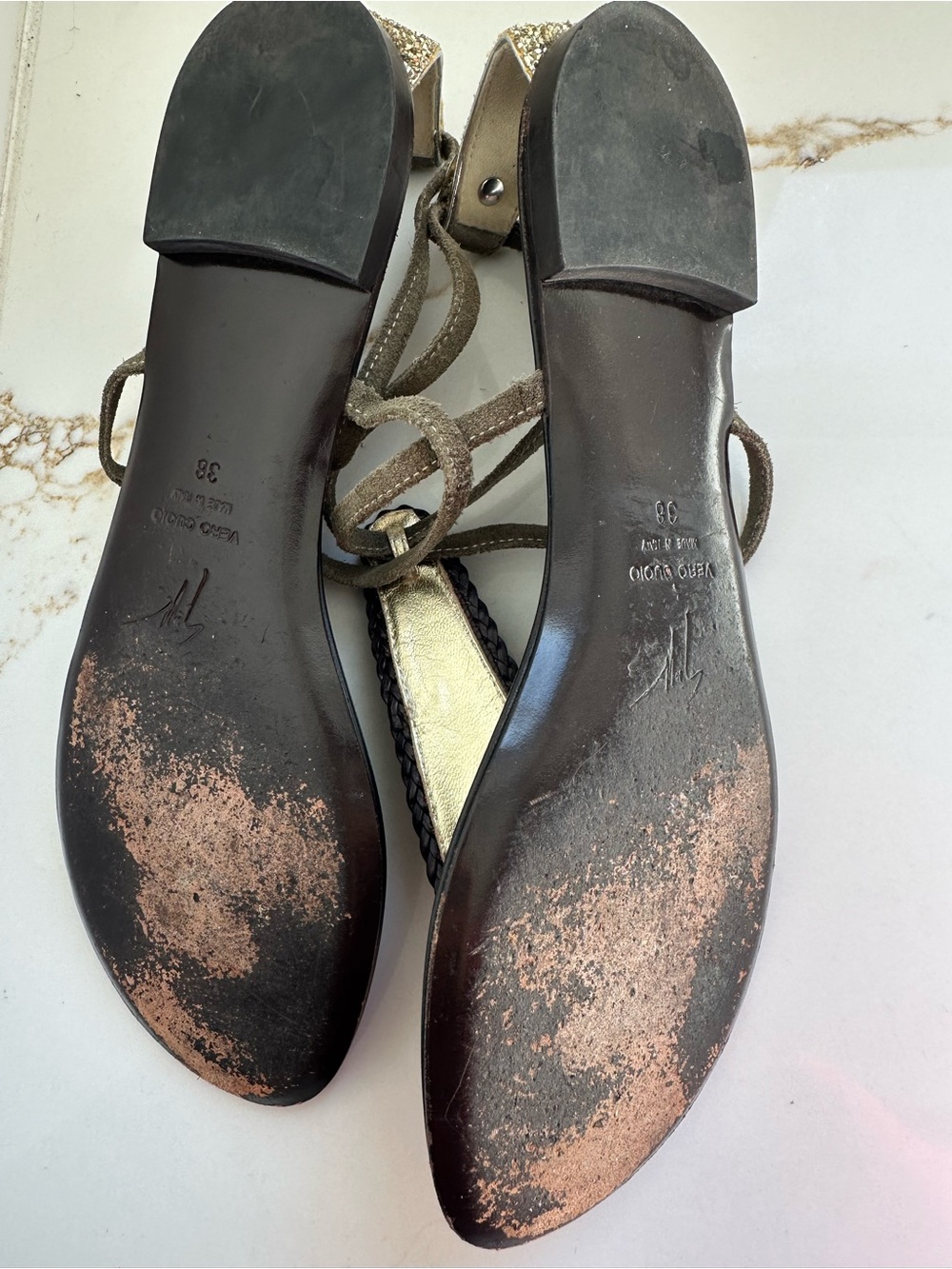Giuseppe Zanotti suede Glitter Ankle Wrap Sandals EU 38 Made in Italy 7.5-8u.s - Picture 7 of 7